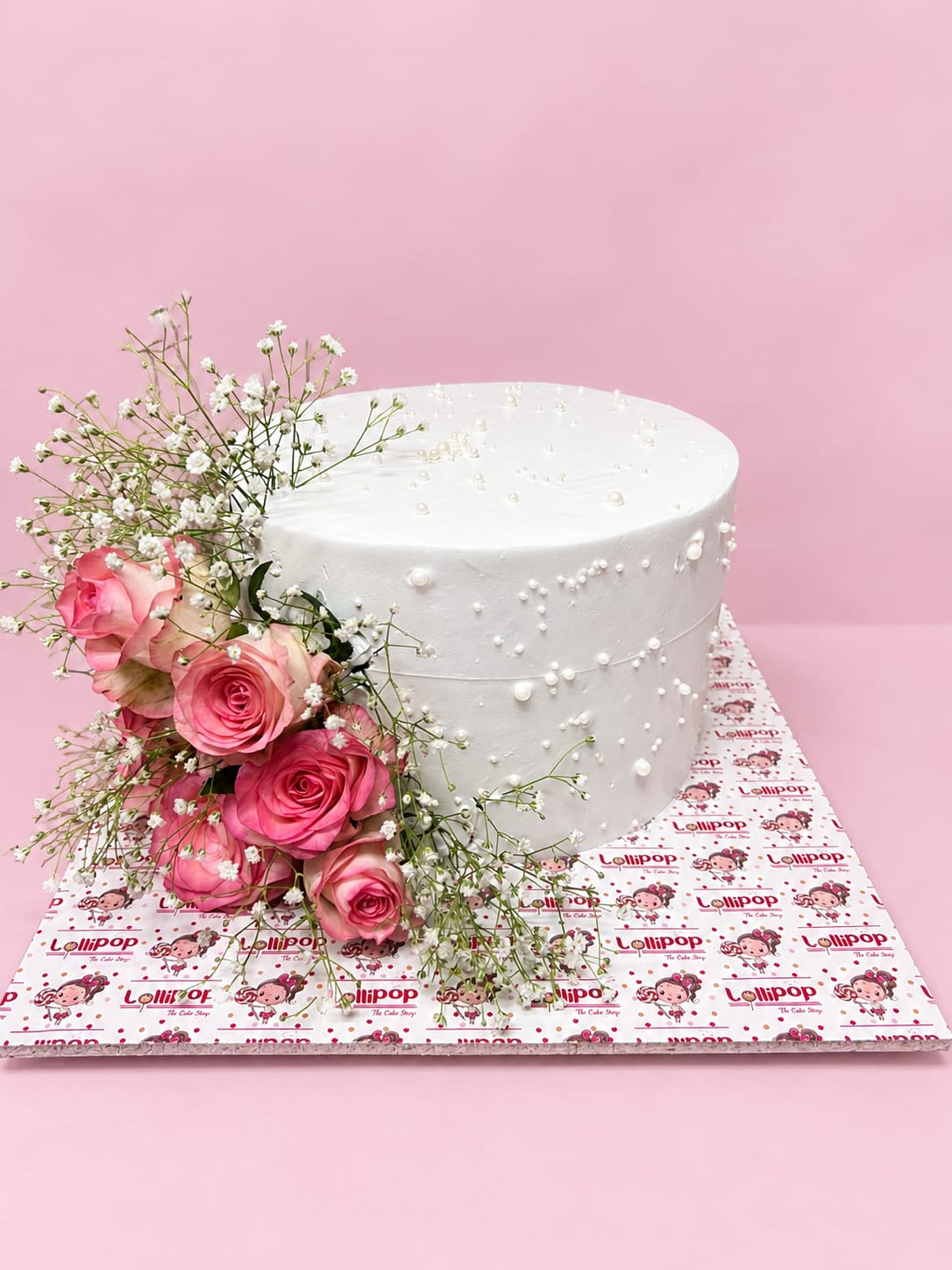 Pearl & Pink Rose Elegance Wedding Cake